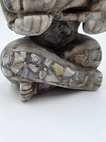 Antique Large Mayan Aztec Style Stone Sculpture Tribal Figure Inlay 15” Statue