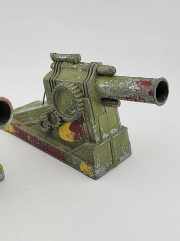 Antique Set Of 2 Manoil Barclay Metal Cannon Artillery Spring Firing Action. 5".