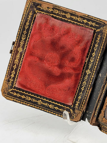 1860's Beautiful Lady Tin Type Fine Gutta Percha Deer Buck Hunter Pocket Frame