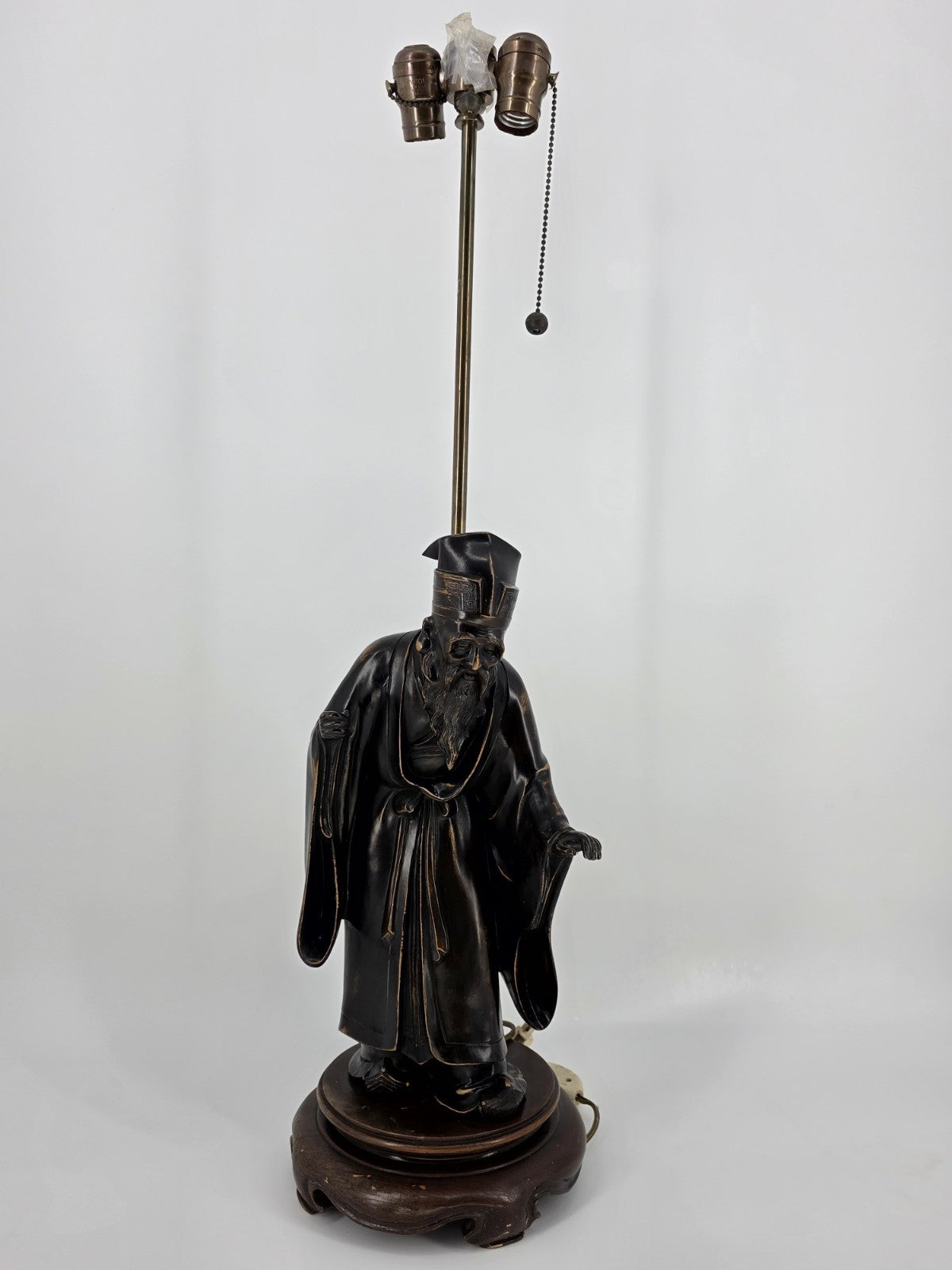 Rare 19th C Antique Japanese Meiji Bronze Sculpture / Lamp Statue of Old Monk