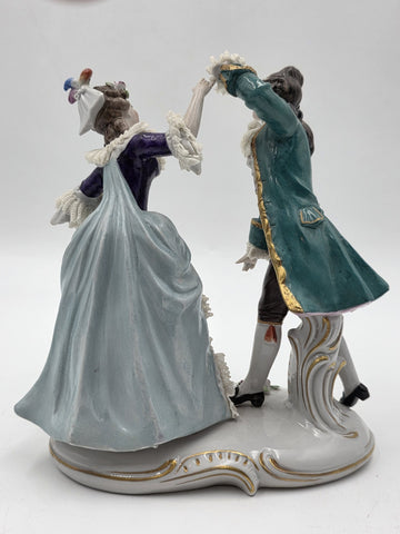 Vintage German Dresden Lace Porcelain Courting Couple Figurine Hand Painted 7.5"