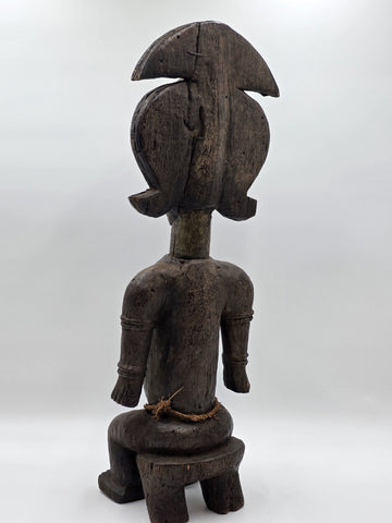 23" Antique Suku Congo Fertility Figure Wood Carving w/ Copper Wrap 1940s