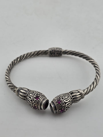 925 Sterling Silver Handmade Tribal Kada Bangle Bracelet Unisex Vintage