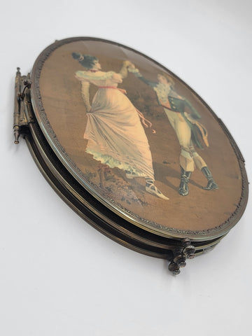 Rare 1800's Victorian Bronze Frame Dancing Couple Triple Hanging Shaving Vanity.