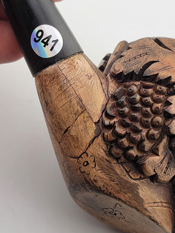 Vintage European Wood Block Pipe Hand Carved Bacco Baccus Greek Worrior Theme.