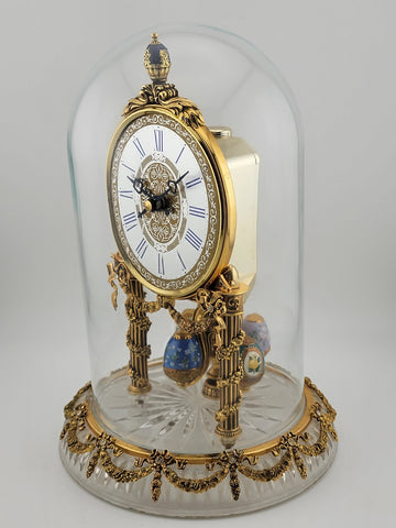 RARE HERMLE & SOHN 24K GOLD FABERGE EGG CRYSTAL CLOCK FOR ALL SEASONS. WORKING.