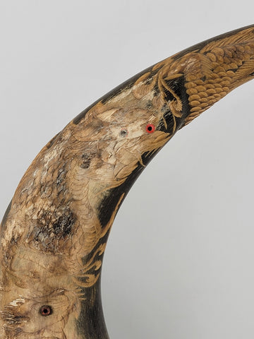 19th Cent. Antique Handcarved Asian Buffalo horn with dragon and Tiger Carvings.