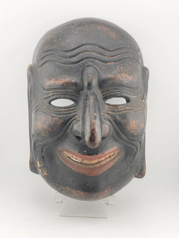 Japanese Antique Gigaku Noh Mask with fine details, Signed, 19th Century