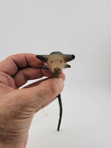 Rare Antique 19th C Bull Head Smoking Terracotta Clay Pipe W 2 Extra Pipes.