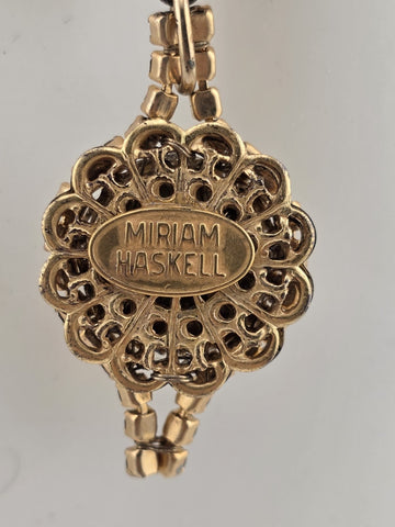 Vintage 1950's Miriam Haskell Glass Pearl Necklace/ Chocker Rhinestone Pendant