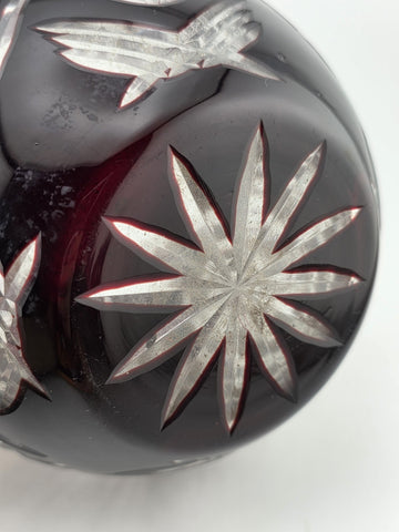 XL AJKA ODESSA CAROLINE  Cranberry Cut Clear Hungarian Crystal Rose Bowl