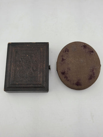 Pair Of Antique Ambrotype Portrait Lot Civil War Era Victorian Cases Gold Mat