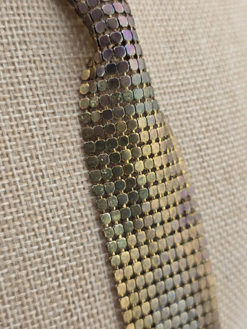 Vintage Gold & Silver Tone Mesh Tie Necklace Whiting Davis Style Fringe 70s