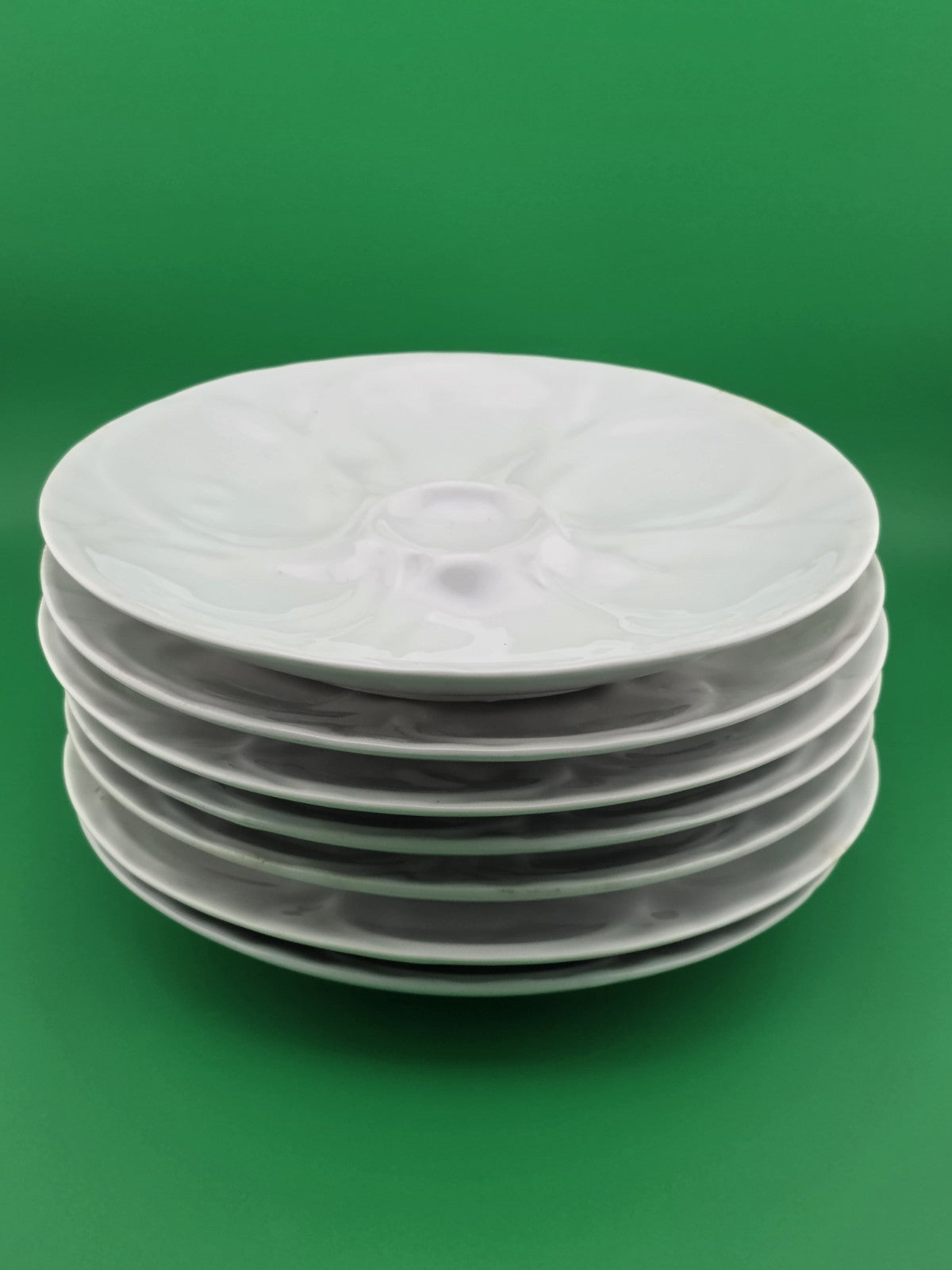Vintage White Porcelain Oyster Plates Set of 7 Five Wells Seafood Serving Dishes