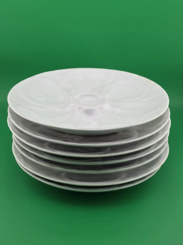 Vintage White Porcelain Oyster Plates Set of 7 Five Wells Seafood Serving Dishes