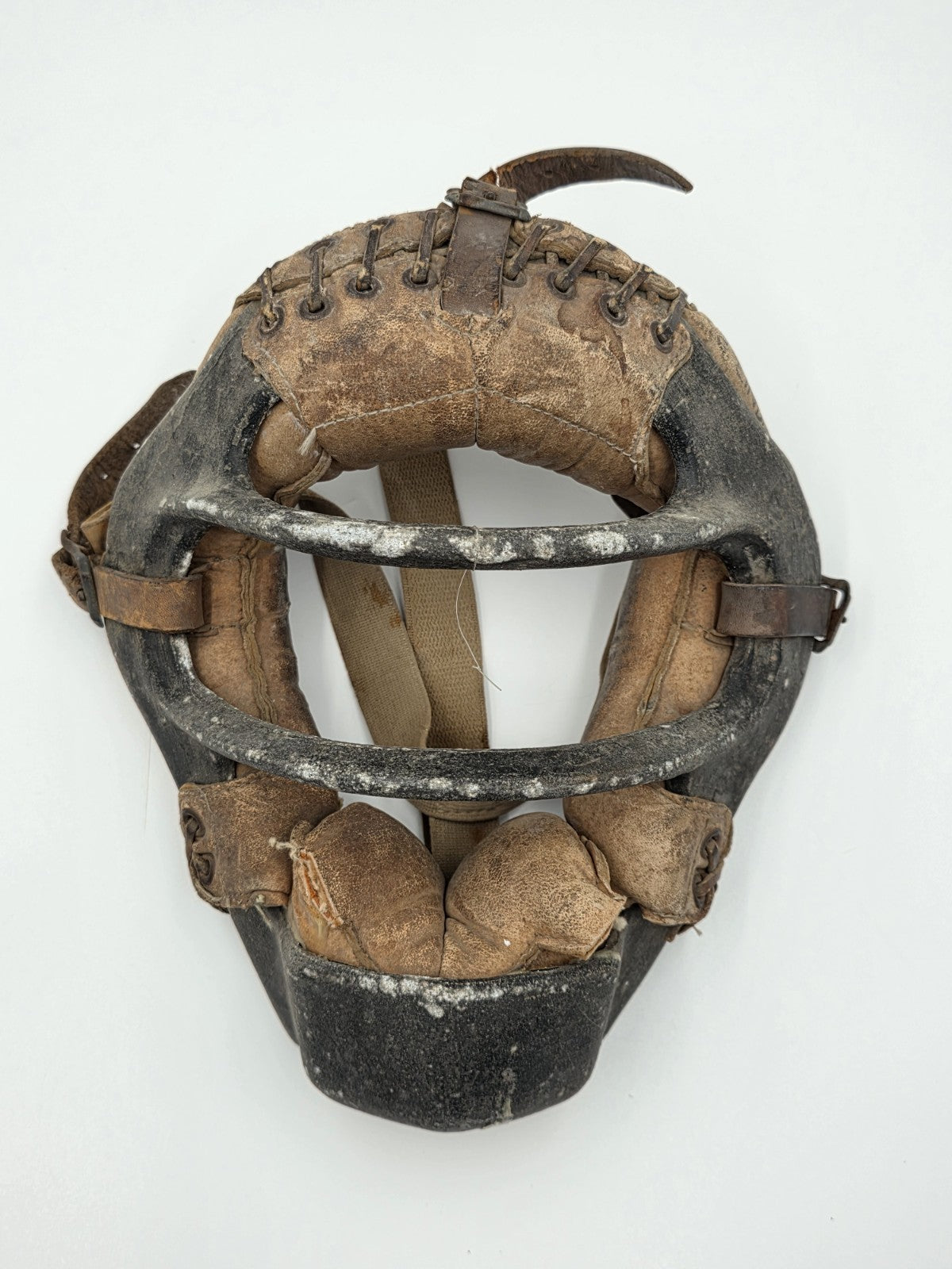Rare Antique C 1920's Cast Iron & Leather Baseball Catcher Umpire Face Mask