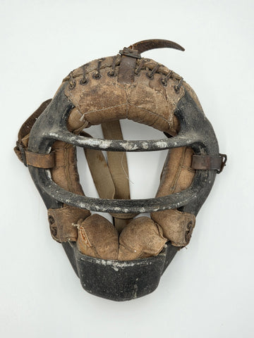 Rare Antique C 1920's Cast Iron & Leather Baseball Catcher Umpire Face Mask