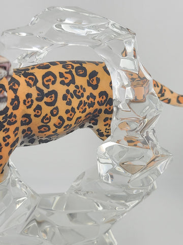 LEOPARD Porcelain Figurine Germany Lead Crystal Cliff Sculpture FRANKLIN MINT 8”