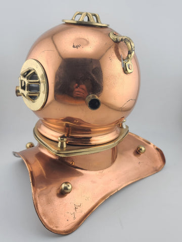 Vintage Copper & Brass Small Replica Deep Sea Scuba Diver Diving Helmet 8"x8".