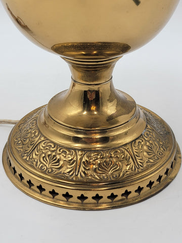 Antique Converted Holmes Booth & Haydens Brass Oil Lamp Ribbed Cased Green Shade