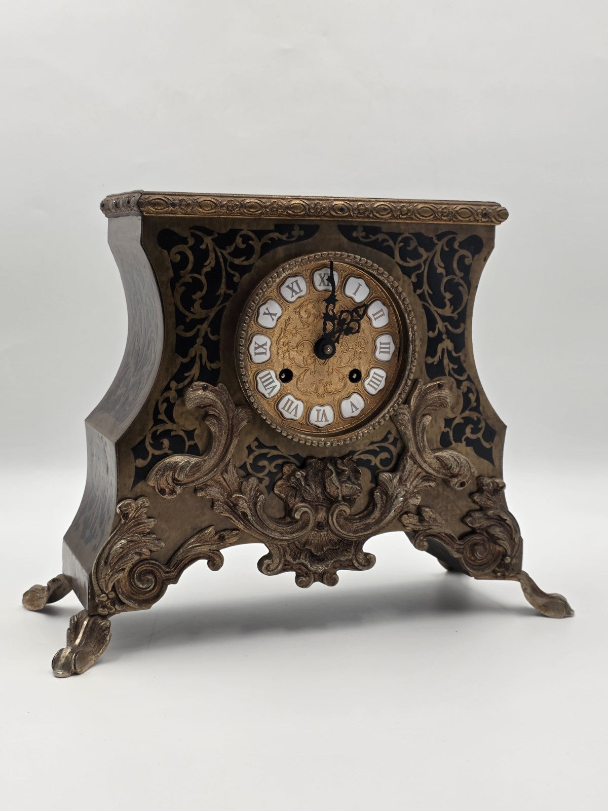 Private: Rare Antique French Rococo Mantel Clock Chinoiserie Inlay Bell Strike.