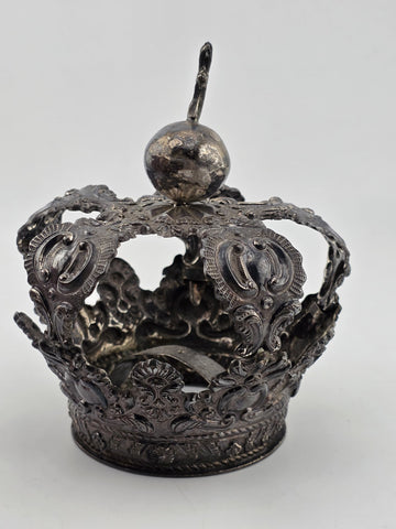 Rare Antique Spanish Colonial Silver Santo Madonna Crown Rare Cross Orb 19th C