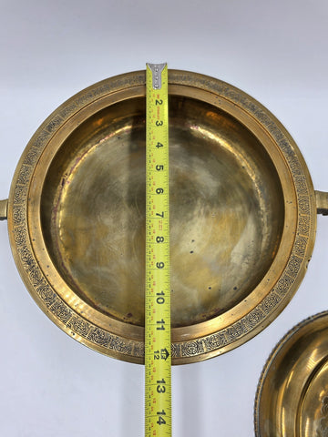 Antique Chinese Brass Dragon Handle Lidded Tureen Qing Hot Pot with Foo Dog Lid