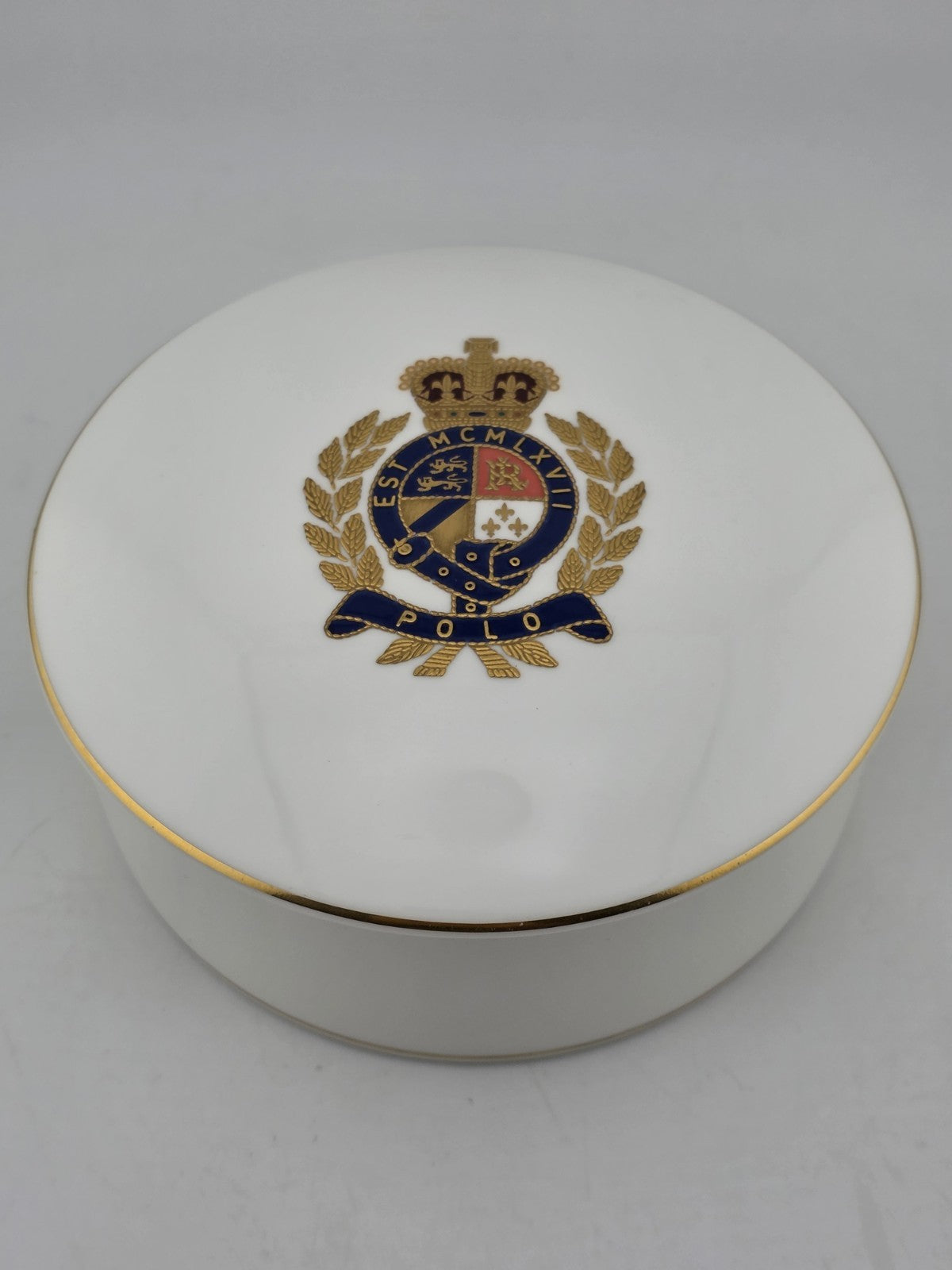 Rare Vintage 1989 Ralph Lauren Wedgwood Bone China Polo Crest Trinket Box