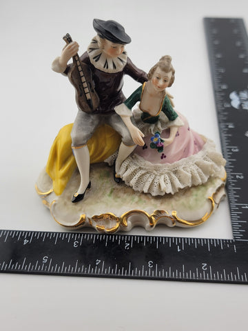 Set Of 2 Antique 19th C Victorian Dersden Germany Laced Figurine Courting Couple