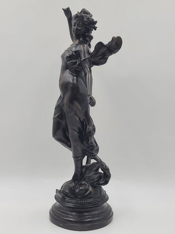 Auguste Moreau Diane Art Nouveau Bronze Dancing Woman Sculpture French C1900