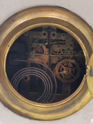 RARE ANTIQUE 19TH C ANSONIA HAND PAINTED PORCELAIN MANTLE CLOCK - WORKS. READ.