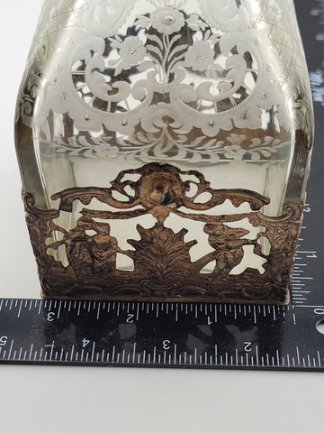 Rare 19th C German Hanau 800 Silver & Etched Crystal Stork & Sinsheimer Decanter