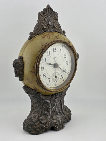 Antique F. Kroeber Metal Mantel Alarm  Clock c.1893 Ornate Victorian Windup Read