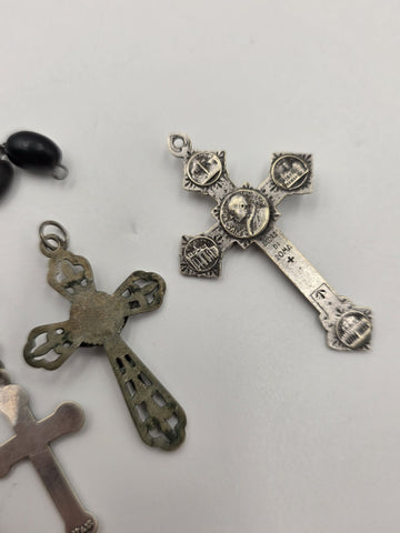 Vintage Catholic Crucifix Cross Pendant Lot of 4 Italy Pope John Paul II Rosary