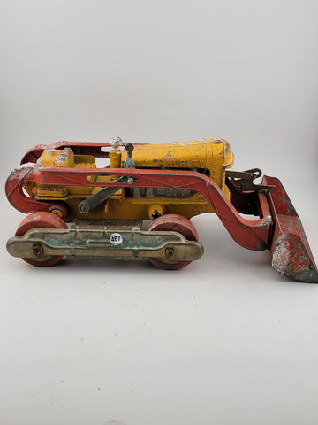 VINTAGE HUBLEY DIESEL VINT DIECAST RED/ORANGE ENML OVERHEAD TOY BULLDOZER