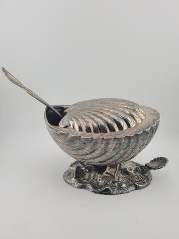 Ultra Rare Antique 19th C English Victorian Shell Shaped Silver Spoon Warmer.