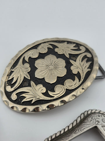 Vintage Western Belt Buckle Lot Abalone Mexico Stone Floral Cowboy 4 Pc Lot.