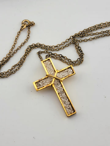 Vtg NIB Franklin Mint "The Pavium Cross" Pure Crystals .999 Silver Necklace COA