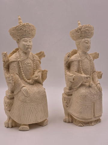 Vintage Chinese Hand-Carved Resin Emperor and Empress Figurine 12” Inch Statue