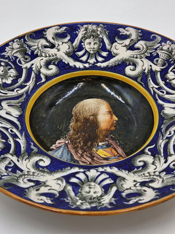 Antique Pair Of Ginori Doccia Renaissance Revival Majolica Portrait Plates c1880