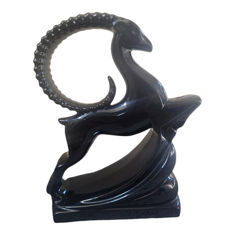 Vintahe Royal Haeger Pottery 6044 Exyra Large Black Ram Gazelle. VG Cond.