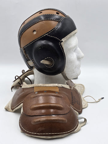 Rare Antique 1940's Goldsmith 60F Football Helmet &University 12C Shoulder Pads.
