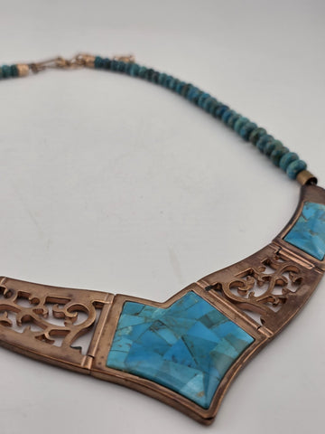 Vintage Jay King Gemstone Signed DTR  Copper and Inlay Turquoise Necklace