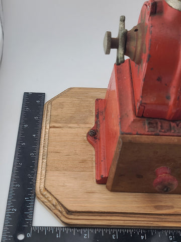 Vintage Elma Big Wheel Coffee Mill Grinder Cast Iron Wheel Mounted On Wood Base