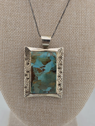 Vtg Jay King DTR Sterling Graduated Turquoise Pendant W 925 Sterling Necklace.