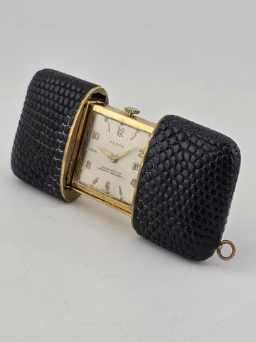 Vintage Rensie Shockprotected Enermatic Mainspring Gold Tone Travel Clock. Read.