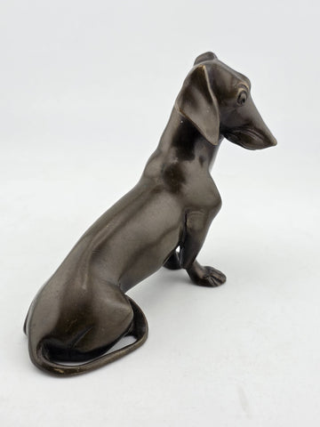 Antique Miniature Bronze Dachshund Sculpture Vintage Dog Figurine Paper Weight