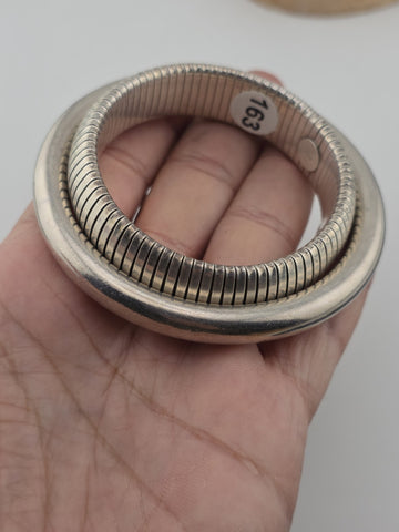 Set Of 2 Heavy Sterling Silver Bangle Bracelet Ribbed Tubogas & Solid 65g Modern