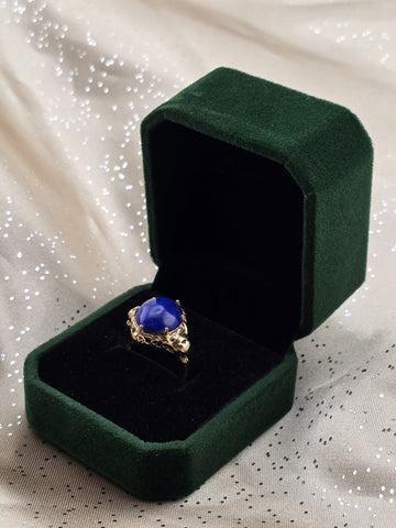 Antique 10K Solid Gold Lapis Lazuli Cabochon Ring Ornate Blue Statement. 6.75.