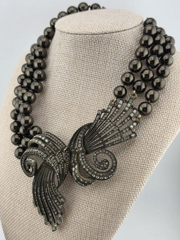 Rare Vintage Heidi Daus Statement Necklace & Bracelet, Chunky Black Faux Pearls